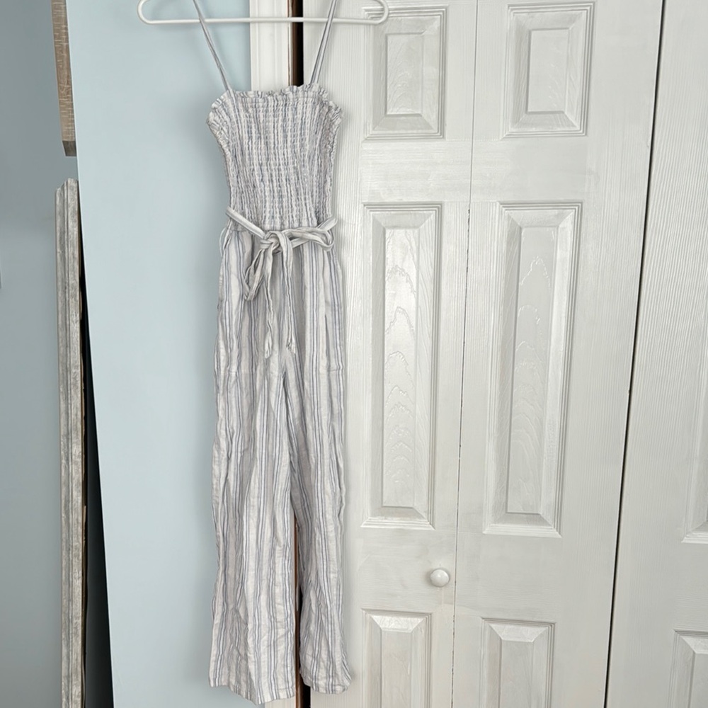 Abercrombie & Fitch Gray Striped Jumpsuit with Belt